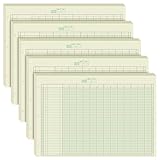 Fulmoon 5 Pack 250 Sheets Ledger Paper Accounting Columnar Pads 3 Hole Analysis Accounting Ledger Book for Business, 50 Sheets/Pack, Single Page Format, Green(16.375 x 11 Inch,13 Columnar)