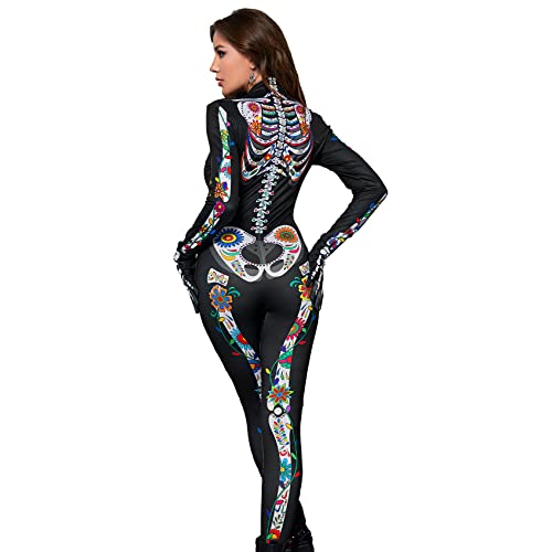 Joyful Start 3D Women'S Skeleton Costume Halloween Sugar Skull Costume Halloween Women Skeleton Bodysuit Jumpsuit Dia De Los Muertos Costume Woman L thumb #2