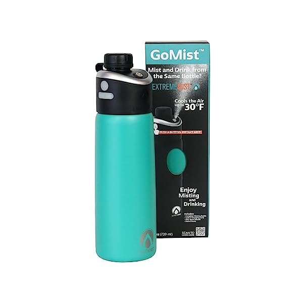 ExtremeMIST - GoMist Misting & Drinking Bottle - Personal Mister - Cooling Water Flask with Easy-Drink Spout - Stainless-Steel Double Wall Insulation - Portable Misting- Marine Teal - 25oz/750ml