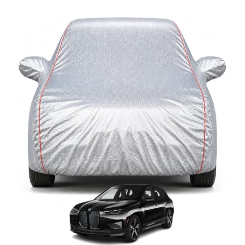 Image of Premium Car Cover for BMW iX Model | Waterproof, UV & Dust Protection | Mirror & Antenna Pocket | Triple Stitched, Soft Inner Lining, Belt & Buckle (Metalic Silver)