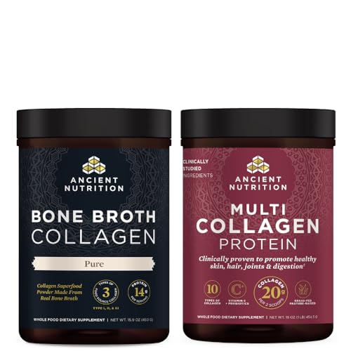 Ancient Nutrition Bone Broth Collagen Powder, Pure, 30 Servings + Multi Collagen Protein Powder, Unflavored, 45 Servings - image 1
