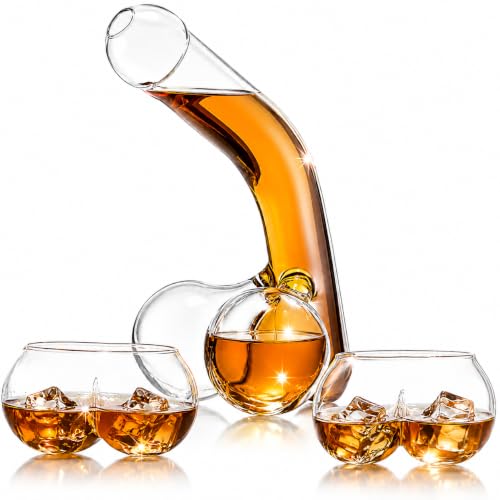 The Wine Savant Decanter Set with Glasses Decanter -17oz- Shot Glasses -3oz - for Whiskey Liquor Tequila Vodka Bar Glasses Cocktail Glasses Bachelorette Party Funny Gifts