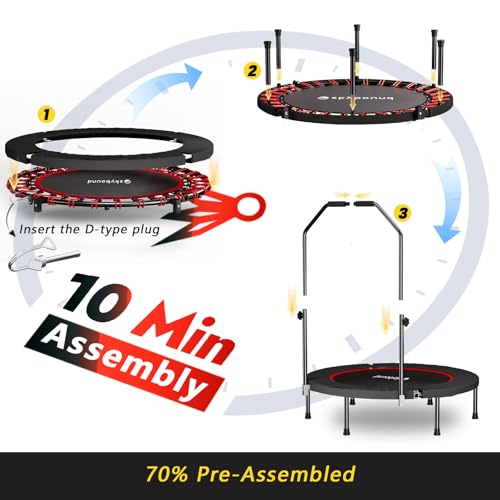 Image of SkyBound Mini Trampoline Fitness Trampoline Fitness Rebounder with Adjustable Foam Handle - Exercise Trampoline for Adult - Fitness Trampoline for Workout Trainer