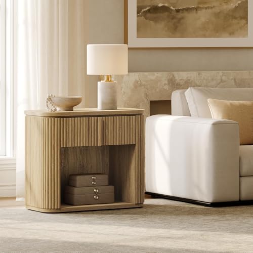 Image of SICOTAS 30 inch Wide Night Stand Set of 2, Oversized Extra Large Nightstands Side Tables with Solid Wood Handle & Drawer, Modern Fluted Bedside Table End Table with Storage for Bedroom, Sofa Couch, Office