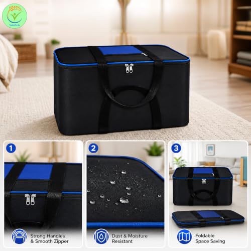 Image of Storage Bags for Blanket, Clothes, Toys and Bed Sheet Cover Bag - Underbed Large Size Black Cover Bags (54 x 46 x 28 cm) (Blue, Pack of 4)