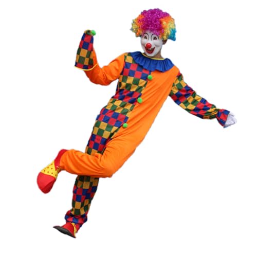 Costume de clown en tissu tricoté extensible et son chapeau inclus