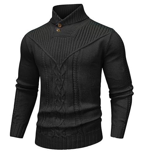SAVKOOV Men's Shawl Collar Pullover Sweater Casual...