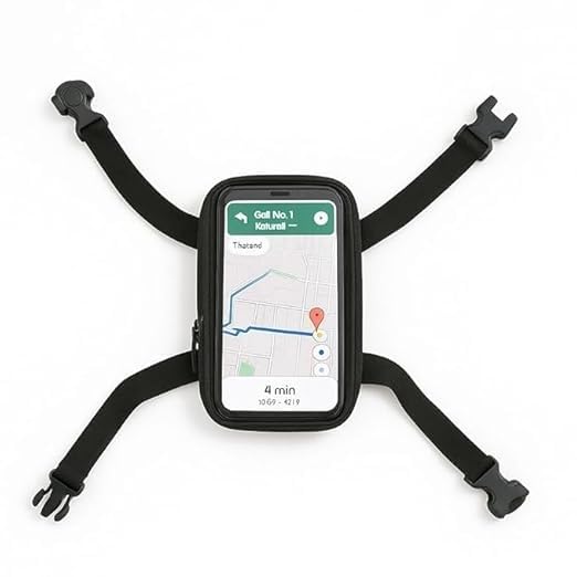 Image of Polyester Handlebar Universal Mobile Holder Mount Pouch Bag Waterproof for Activa Jupiter EV Ola-S1 Pleasure Ntroq All Scooter Scooty Bike Fit 7 Inches Phone (Black)