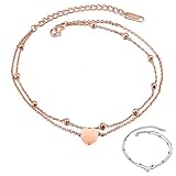 ❤️ HOCHWERTIGES FUßKETTCHEN AUS EDELSTAHL - in Roségold mit einem Herz - 3D Effekt - Länge: 22cm + 4cm Verlängerung - Kann auch als ein großes Armband verwendet werden