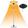 Glooglitter 1500w Electric Patio Heater for Outdoor Stainless Steel Free Standing Infrared Space Heater with Adjustable Height and Dust Bag, Tip-over Protection, for Porch Balcony Living Room Gazebo