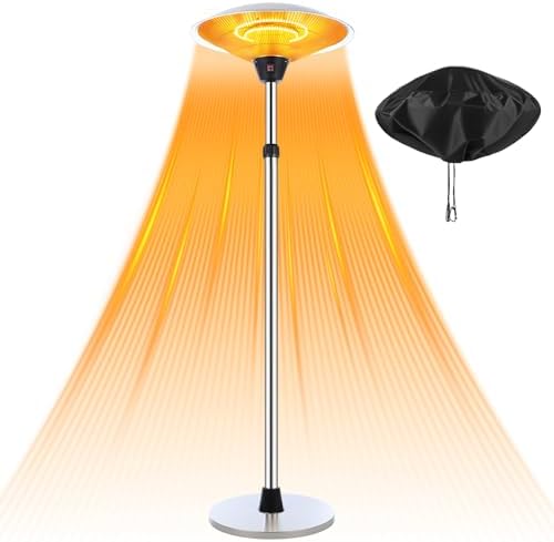 Glooglitter 1500w Electric Patio Heater for Outdoor Stainless Steel Free Standing Infrared Space Heater with Adjustable Height and Dust Bag, Tip-over Protection, for Porch Balcony Living Room Gazebo