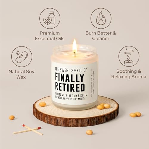 Image of Retirement Gift for Woman Man, Retired Gifts for Women Men, Coworker, Teacher, Nurse, Friends and Family, Funny Retirement Candle Decoration, Lavender Soy Wax Candle 7Oz