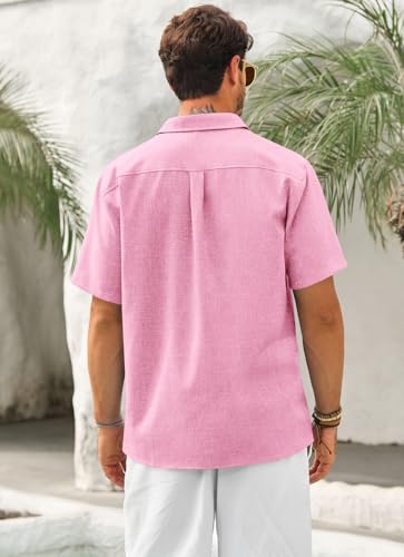 Runcati Mens Cuban Guayabera Shirts Button Down Short Sleeve Shirt Casual Linen Summer Beach Vacation Hippie Tops3