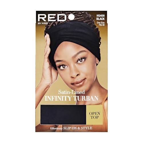 Red by Kiss Satin Lined Infinity Turban – Slip-On Head Wrap, Soft & Breathable Jersey Fabric, Open & Close Top Options