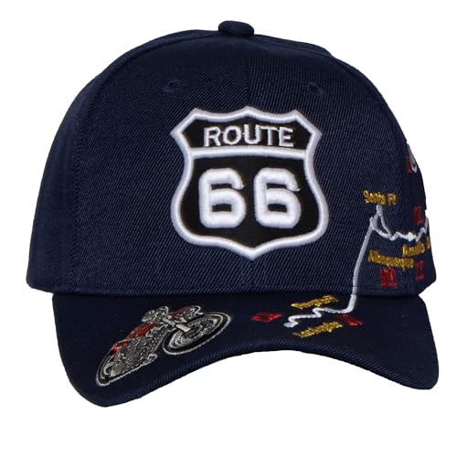 Image of TOP HEADWEAR Route 66 Embroidered Baseball Cap Americana Travel Hat | Mens Womens Historic Highway Inspired Style & Detailed Road Map Embroidery