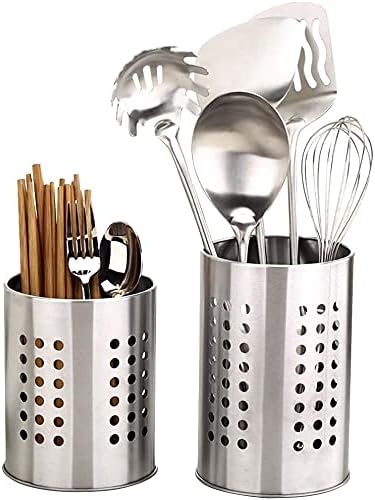 PIQIUQIU 2 pezzi porta utensili da cucina in acciaio inox, antiruggine, grande organizer per utensili da cucina, cestino portaposate per organizzare cassetti e piani di lavoro per tutte le cucine