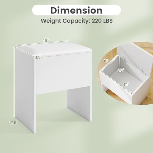 CHARMAID Vanity Stool with Hidden Storage, Cushioned Vanity Bench, Backless Makeup Stool with Soft Seat, Small Storage Footrest for Bedroom, Closet, Entryway, White - Thumbnail 7
