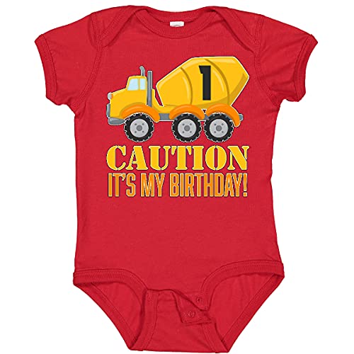 inktastic 1st Birthday Construction Truck Cement Mixer Baby Bodysuit