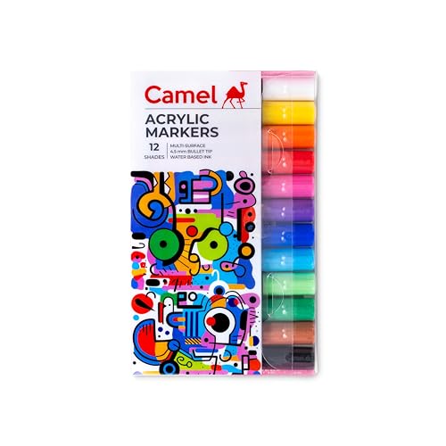 Camel 4.5mm Bullet Tip Acrylic Markers, 12 Shades - Image 2