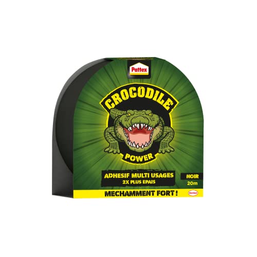 Pattex Crocodile Power | Adhésif Multi-Usages Noir (rouleau de 20 m) – Ruban adhésif extra fort résistant à l'eau – Rouleau adhésif pour maintien...