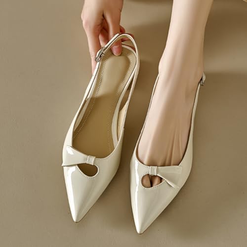 Women's Bow Kitten Heel Pumps Slingback Low Block Heel Ballet Flats4
