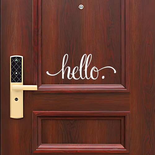 Image of BATTOO Hello Front Door Decal Handwriting Script Vinyl Decal Sticker Elegant Wall Art Door D?cor Hello Sign(White, 9.5 inch wx4 h)