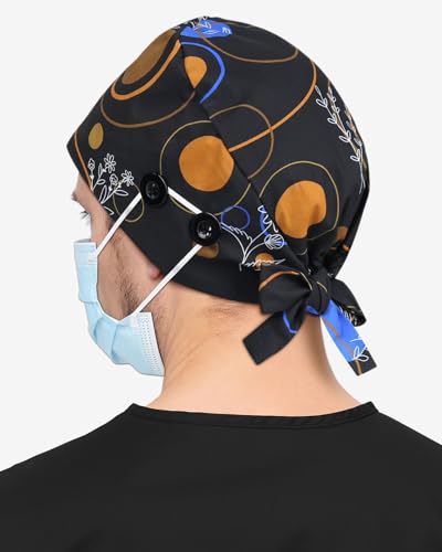 Image of 2 Pcs Satin Lined Scrub Cap Nurse Hats for Women Men 4 Buttons