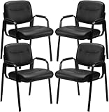 OLIXIS Office Waiting Room Chairs Set of 4, Leather Desk Reception Guest Stationary Side Chair with Padded Arms for Home Conference Lobby Medical Clinic