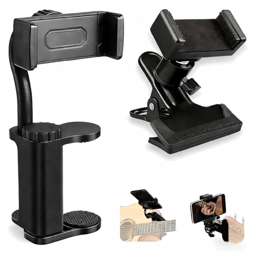 Vistron Guitar Phone Holder with Two Styles This Adjustable Rotatable Guitar Phone Mount Fits Guitars/Ukuleles (2.36-4.13 Thick) Its The Perfect for Live-streamed Lessons and Lessons Recording