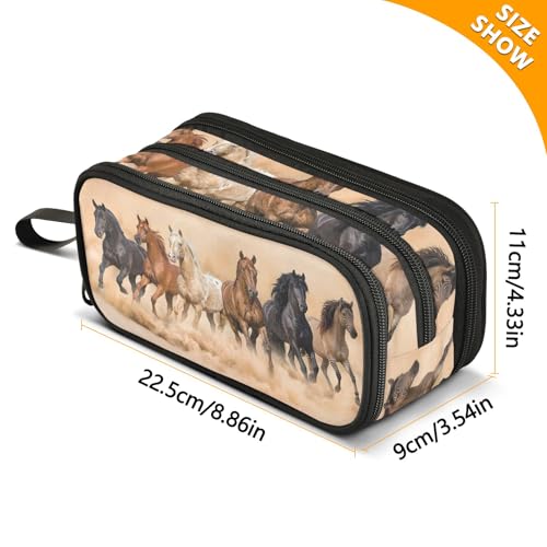 Image of Running Horse Big Capacity Pencil Case 3 Compartment Pen Bag Pouch Holder Box for Office College School Portable Storage Bag for Kids