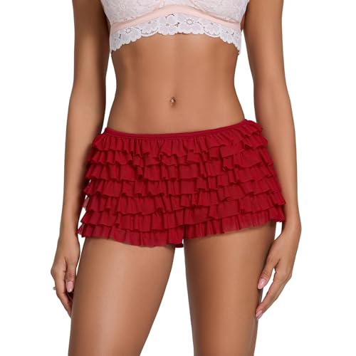 Lolita Lace Bloomer Women Y2k Ruffle Layered Pajama Mini Shorts Pumpkin Mesh Micro Pants Boy Bottom Lounge Panties