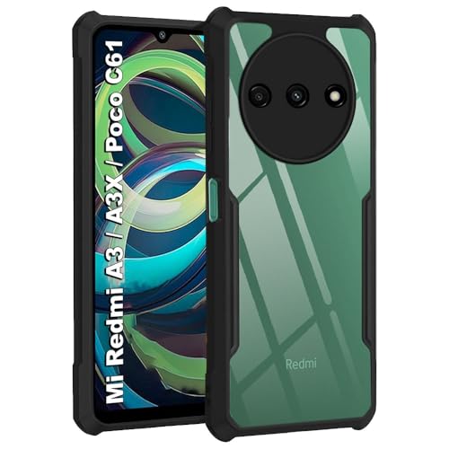 Image of TheGiftKart Shockproof Crystal Clear Back Cover Case for Mi Redmi A3 / A3X / Poco C61 | 360 Degree Protection | Protective Design | Transparent Back Cover Case (PC & TPU,Black Bumper)