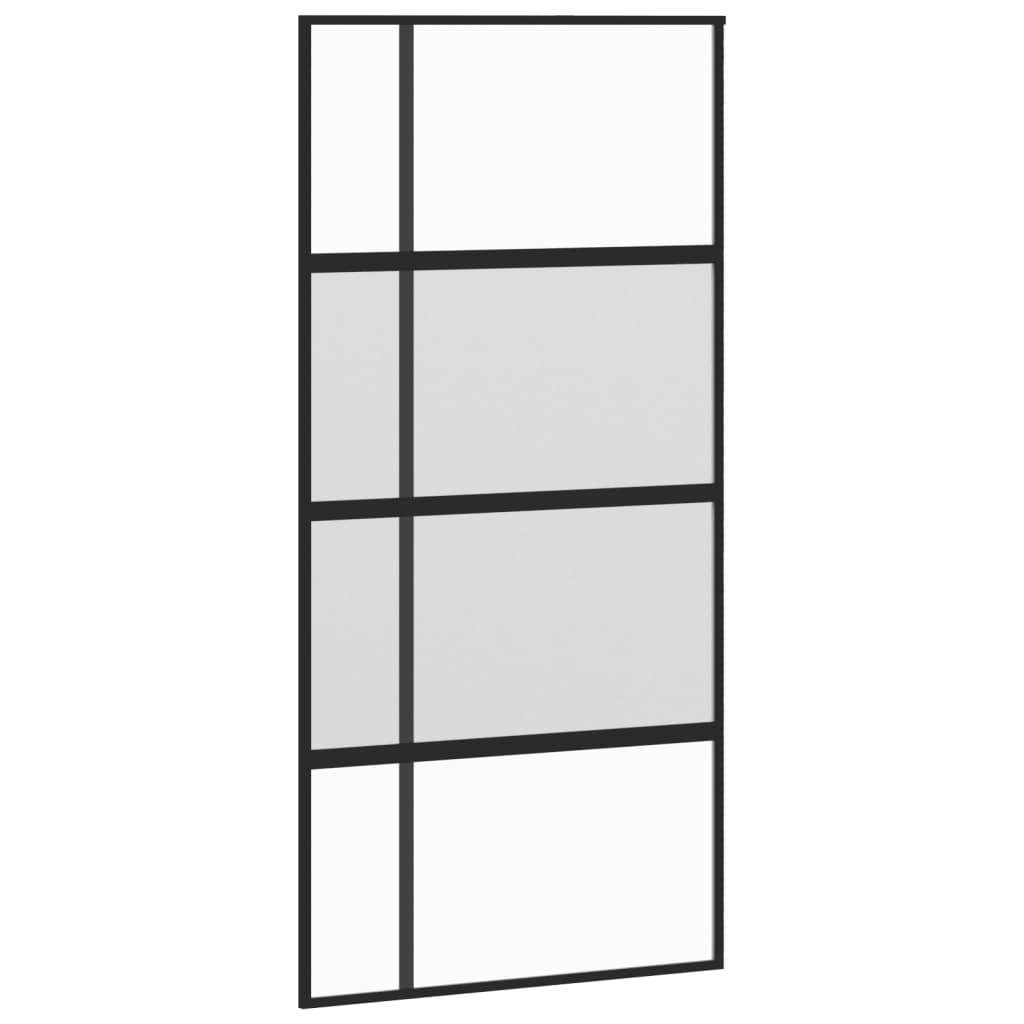 Drzwi przesuwne czarne 102,5 x 205 cm szkło hartowane i aluminium materiały budowlane drzwi, drzwi domowe