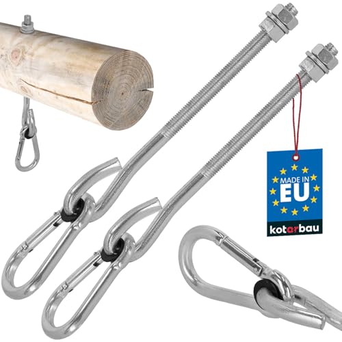 KOTARBAU® 2 pcs Crochet de Balançoire - Acier Galvanisé - M12 x 230 mm - Argent - avec Mousqueton - pour Bois - Accroche Balancoire - Résistant