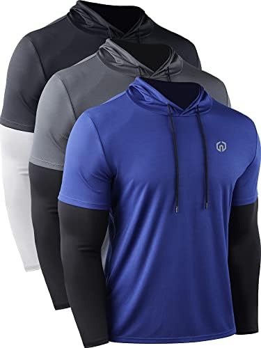 NELEUS Men's Mesh Running Shirt Long Sleeve Workout Shirts with Hoods