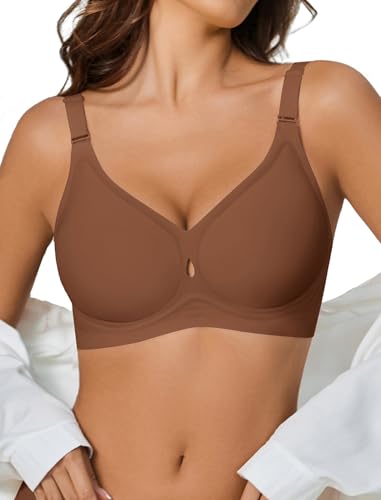 Womens Wireless Jelly Bras Seamless Bra No Underwire Full Coverage Padded Bralette Comfortable Everyday Bras Coffee