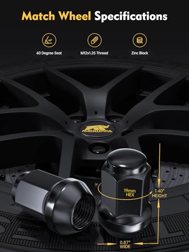 Image of MIKKUPPA M12x1.25 Lug Nuts - Replacement for Nissan Altima Maxima Pathfinder Rogue Sentra, Subaru Outback Forester Aftermarket Wheel - 20pcs Black Closed End Lug Nuts