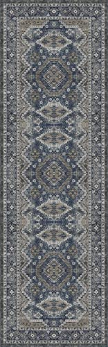 Rugland 2'6x8' Runner - Stain Resistant Entryway Rug, Anti Slip Backing Hallway Runner Rug, Vintage Tribal Area Rugs (TPR07-Navy, 2'6x8')