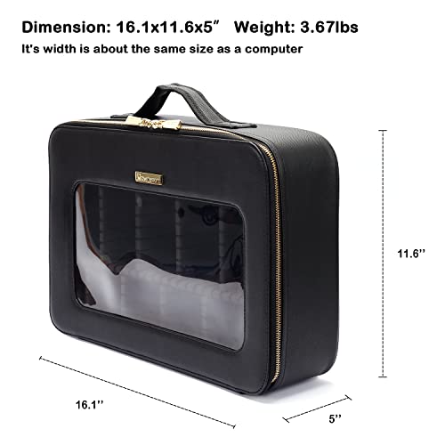 Rownyeon Large Makeup Train Case Travel Clear Eva Makeup Bag Organizer Visible Waterproof Tpu 16.1" Comestic Bag For Womens #TOP5