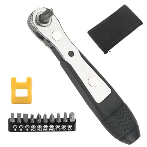 Maven Gifts Mini Ratchet Screwdriver Set- Small Screwdriver Set with Right Angle & Offset Handle - 10 Bits Including Phillips, Flat, Torx, Hex, Pozidriv.Compact Size for DIY, Home, Electronics Repair