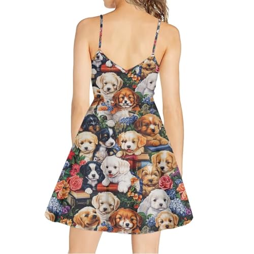 Image of Women's Spaghetti Strap Dress Summer Casual Swing Sundress Girls Beachwear Swing Mini Dress
