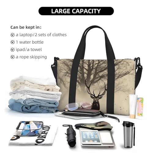 Sports Gym Bag for Women Men Travel Duffel Bag Tote Weekender Bag Carry on Overnight Bag for Travel Swimming Fitness Workout Sports Abstract Tree Elk Picture Duffle Bag4