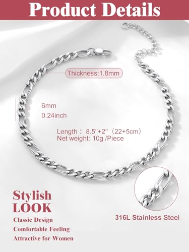 Image of FOCALOOK 14K Gold Plated Anklets for Women Waterproof Plus Size Ankle Bracelet 8.5-10.5 Inch Adjustable Mariner /Figaro /Flat Snake /Cuban Link Chain Anklet Jewelry for Summer Beach Holiday