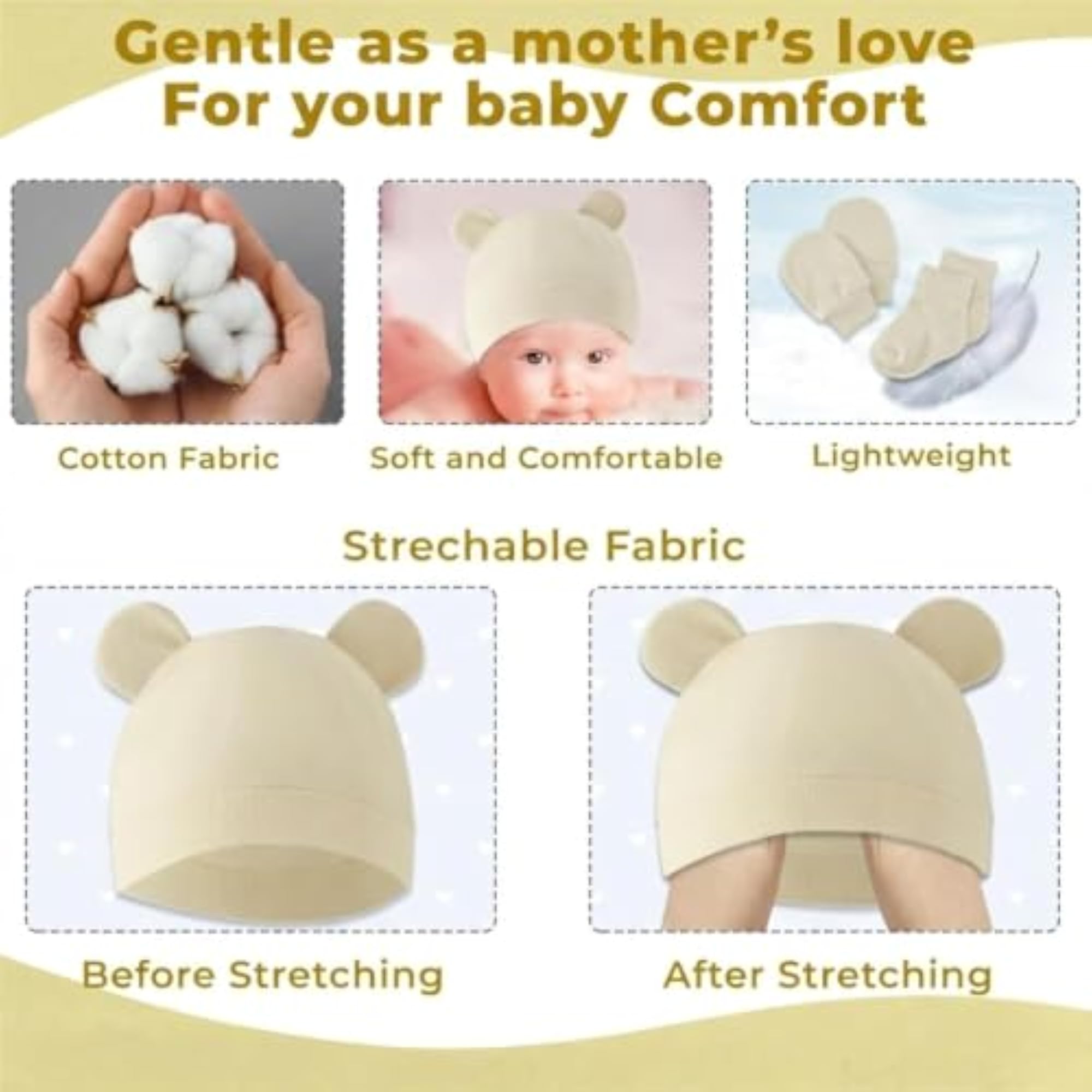 Newborn Cap Mittens and Booties Set for 0-3 Months