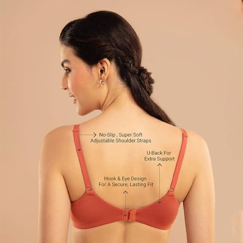 Image of NYKD NYB218 Modal Fabric Lightly Padded Wired T-Shirt Bra for Women Seamless Neckline Non Slip Shoulder Straps