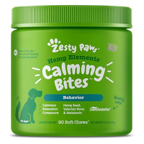 Image of Zesty Paws Hemp Calming Chews for Dogs - Dog Hemp Calming Chews with Melatonin for Dogs for Stress, Travel, Check Ups, Thunderstorms, Separation Anxiety and More - Turkey - 90 Count