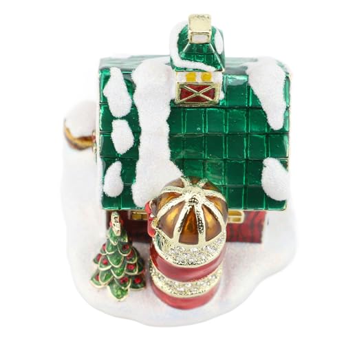 Pongnas Caja de Baratijas de Navidad Esmaltada Pintada a Mano, Soporte para Anillos de Joyería, Caja de Recuerdos Coleccionable con Bisagras y Diamantes de Imitación para Cumpleaños,