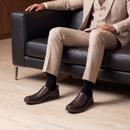 Image of Frido ErgoSlyd Formal Slip-on Shoes for Men, Genuine Leather Loafers with Wide Toe Box & Zero Drop Sole, Cushioned Insole for All-Day Comfort, Ideal for Business, Office, Weddings & Formal Occasions