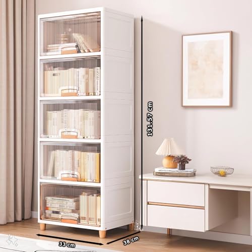 Image of Sunderlook Plastic Wardrobe for Kids Clothes - Standing Desk Premium Comfort Foldable Wardrobes for Clothes, Large Cupboard for Storage for Men and Women (Cream White, 5 Door)