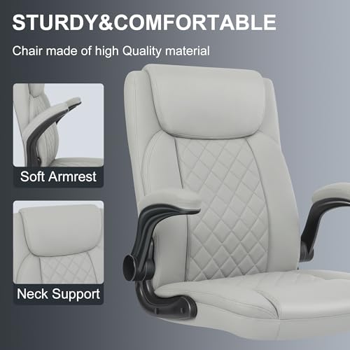 Image of Misolant Drafting Chair, Tall Office Chair for Standing Desk, Standing Chair with Adjustable Height and Flip-up Armrest, Leather Drafting Chair, High Office Chair for Counter Height Desk